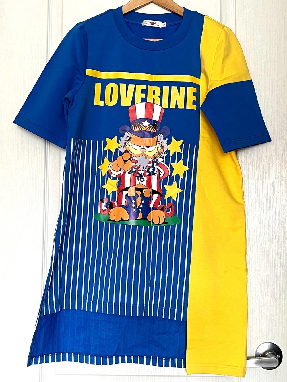 Loverine Garfield Uncle Sam T Shirt Dress Split Stripe Colorblock Graphic Size M